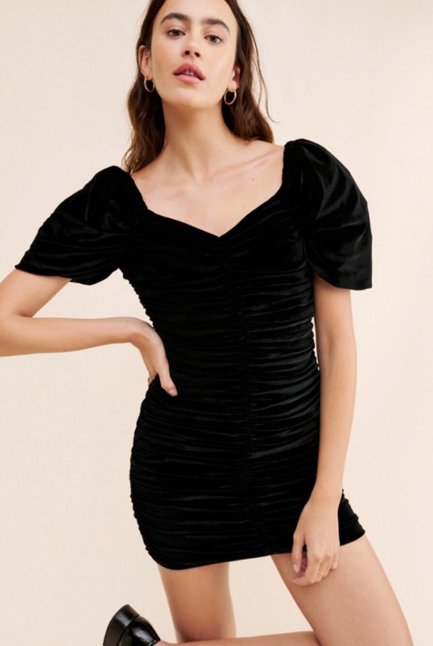 Hutch Sz 6 Ruched Puff-Sleeved Mini Dress Black Velvet $230 Homecoming Prom